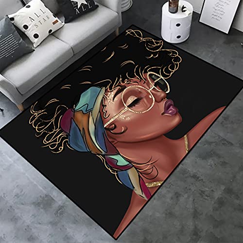 Black Art African American Afro Girls Home Decor Large Area Rugs for Boys Girls Kids Bedroom, Polyester Fiber Non-Slip Floor Carpets Yoga Mat, Hairless Crystal Velvet Sofa Floor Mat for Living Room