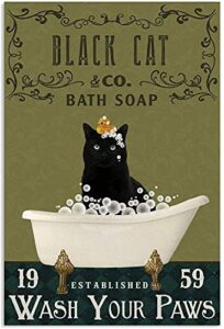 bathtub cat retro metal tin sign, black cat bath soap bubble poster vintage toilet cave bar home bathroom wall decoration sign 8x12 inches