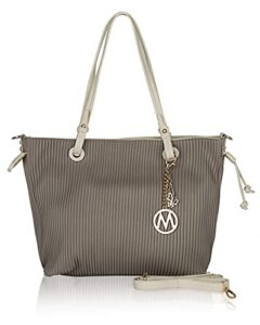 mkf collection shoulder bag for women pu leather satchel handbag – top handle hobo purse, ladies fashion tote grey