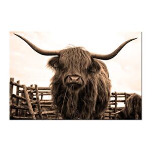 nachic wall animal canvas wall art sepia highland cow pictures prints longhorn cattle wall painting art poster vintage artwork living room farmhouse wall decoration 24×36