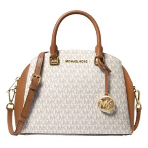 MICHAEL Michael Kors Maxine Medium Logo Leather Dome Satchel (Vanilla/Acorn)