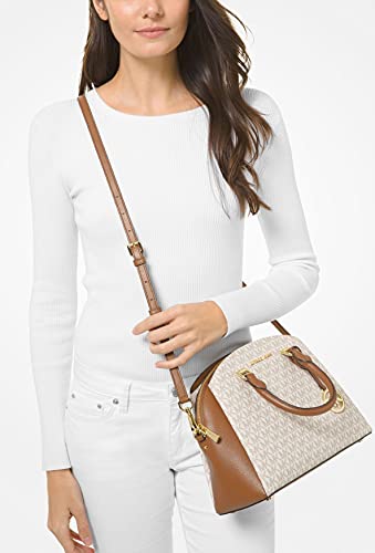 MICHAEL Michael Kors Maxine Medium Logo Leather Dome Satchel (Vanilla/Acorn)