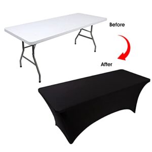 BDDC Black Tablecloth, Fitted Table Clothes for 8 Foot Rectangle Tables, Table Cloths for Parties, Banquet and Festival (Black, 8FT)