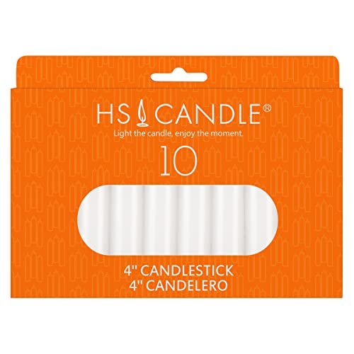 HS Candle 10 pcs White Unscented 4 Inch Taper Candles, Household General Usage, Emergency & More