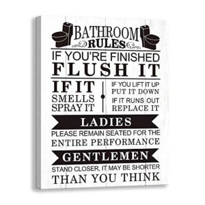 kas home bathroom canvas wall art | rustic bathroom funny rules prints signs framed | wood background bathroom laundry room decor