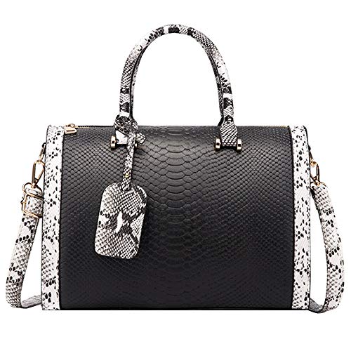 KENNEDY US Women Large PU Leather Snake Tote Handbag Snakeskin Hobo Single Shoulder Bag, Black