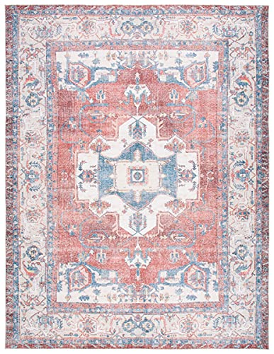 SAFAVIEH Serapi Collection Machine Washable 9' x 12' Red/Ivory Boho Chic Oriental Medallion Living Room Bedroom Dining Area Rug