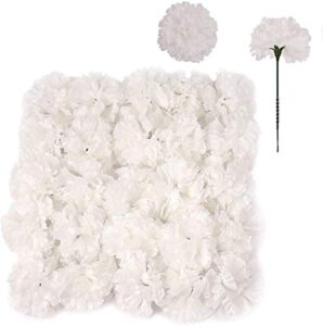 floral home silk carnation picks | artificial flower heads for weddings, decorations, diy decor and more (3.5″ white carnation heads, 5″ stems), pack of 100