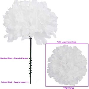 Floral Home Silk Carnation Picks | Artificial Flower Heads for Weddings, Decorations, DIY Decor and More (3.5" White Carnation Heads, 5" Stems), Pack of 100