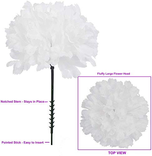 Floral Home Silk Carnation Picks | Artificial Flower Heads for Weddings, Decorations, DIY Decor and More (3.5" White Carnation Heads, 5" Stems), Pack of 100