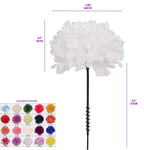 Floral Home Silk Carnation Picks | Artificial Flower Heads for Weddings, Decorations, DIY Decor and More (3.5" White Carnation Heads, 5" Stems), Pack of 100