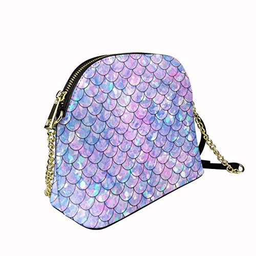 doginthehole Mermaid Print Crossbody Bags for Women Girls,Pink Purple Travel Shoulder Bags Leather Waterproof Tote Handbag Purses