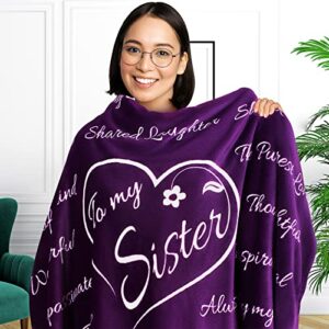 sister gifts blanket, sisters gift from sister, unique birthday gifts for sister from brother, sister gifts from brother, to my sister blanket, sister gift throw blanket 65” x 50” (purple)