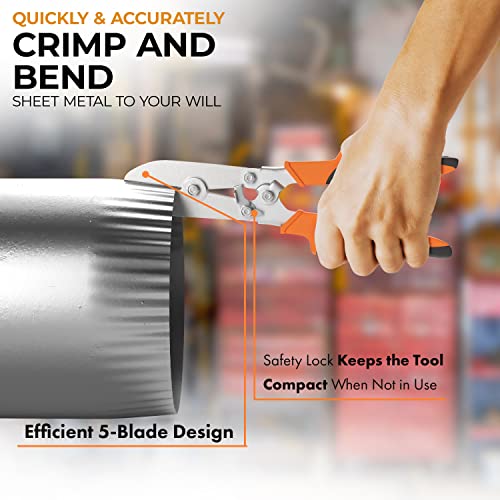 AMERICAN MUTT TOOLS 5 Blade Sheet Metal Crimper Tool – Crimp 24ga Steel and 28ga Stainless – Stove Pipe Crimper Tool, Duct Crimping Tool, HVAC Crimper Tool, Duct Crimper Tool, Gutter Crimper Tool