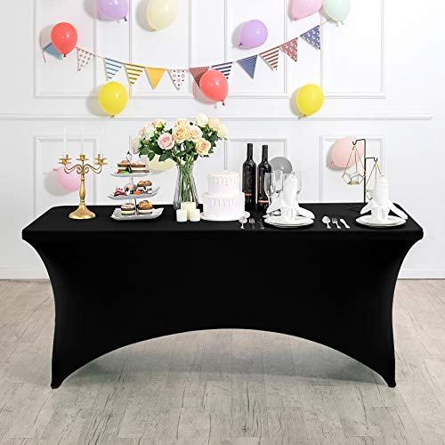 Spandex Table Cover for 6Ft Table Universal Fitted Stretch Tablecloth for Party, Banquet, Wedding and Events-Black