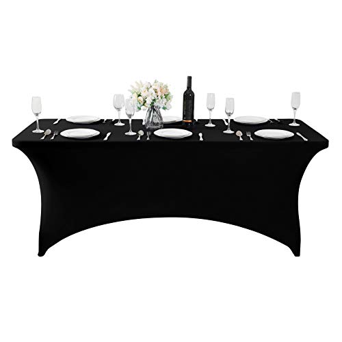 Spandex Table Cover for 6Ft Table Universal Fitted Stretch Tablecloth for Party, Banquet, Wedding and Events-Black