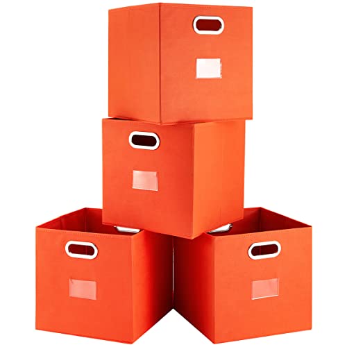 Robuy Foldable Cube Storage Bins Set of 4 Fabric Storage Boxes with Dual Metal Handles for Organizing Clothes, Toys, Towels 13x13x13 inch (13x13x13 inch, 4Pack Orange)