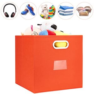 Robuy Foldable Cube Storage Bins Set of 4 Fabric Storage Boxes with Dual Metal Handles for Organizing Clothes, Toys, Towels 13x13x13 inch (13x13x13 inch, 4Pack Orange)