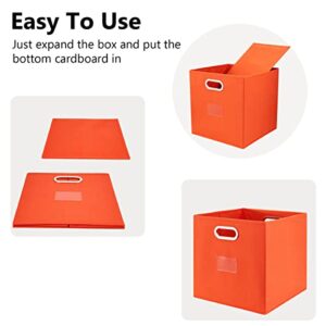 Robuy Foldable Cube Storage Bins Set of 4 Fabric Storage Boxes with Dual Metal Handles for Organizing Clothes, Toys, Towels 13x13x13 inch (13x13x13 inch, 4Pack Orange)