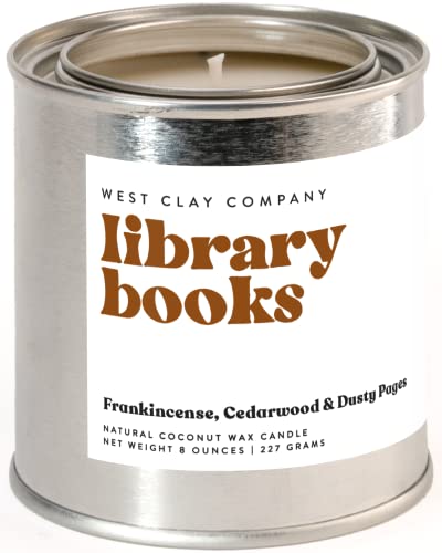 Library Books Candle | West Clay Company | Booklovers Scented Soy Coconut Wax Nontoxic Candle | Books Pages Bookstore Book Lover Reader Bookish Scents for Bibliophiles | Handmade in the USA