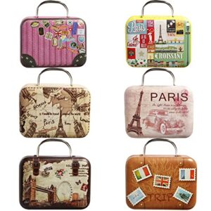 6pcs tin boxes with lids small candy boxes party favors,suitcase boxes with handle for travel themed wedding decorations