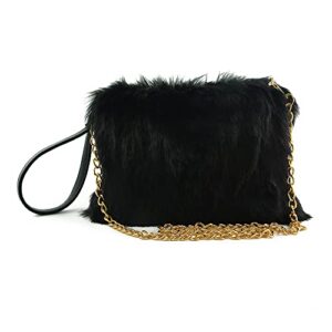 zoscgjmy evening faux fur handbags for women furry fluffy fuzzy bags purse crossbody shoulder strap (black)