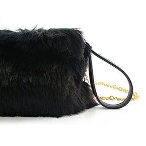 ZOSCGJMY Evening Faux Fur Handbags for Women Furry Fluffy Fuzzy Bags Purse Crossbody Shoulder Strap (Black)