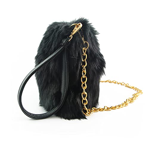 ZOSCGJMY Evening Faux Fur Handbags for Women Furry Fluffy Fuzzy Bags Purse Crossbody Shoulder Strap (Black)