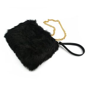 ZOSCGJMY Evening Faux Fur Handbags for Women Furry Fluffy Fuzzy Bags Purse Crossbody Shoulder Strap (Black)