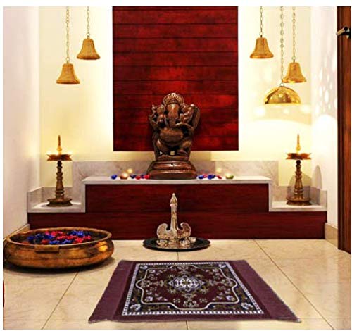 CRAZYBACHAT Presents Maroon Velvet Prayer Mat Aasan/Pooja Mat/Meditation Mat/Multipurpose Velvet Rug Mat 20 CM X 20 CM (Set of 2)