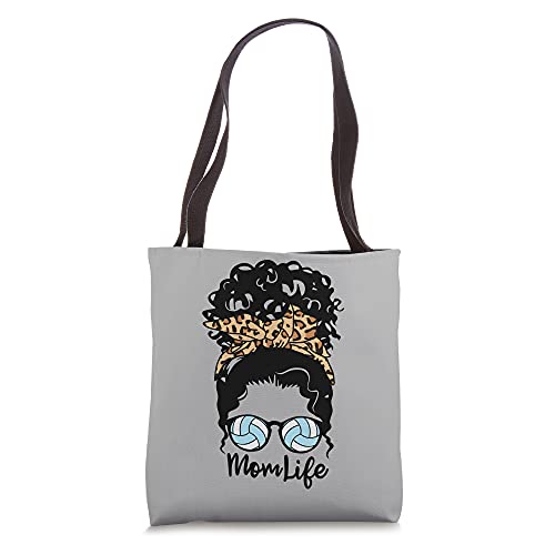 Mom Life Messy Bun Curly Hair Volleyball Player Mom Tote Bag