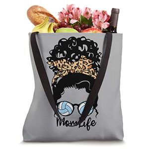 Mom Life Messy Bun Curly Hair Volleyball Player Mom Tote Bag