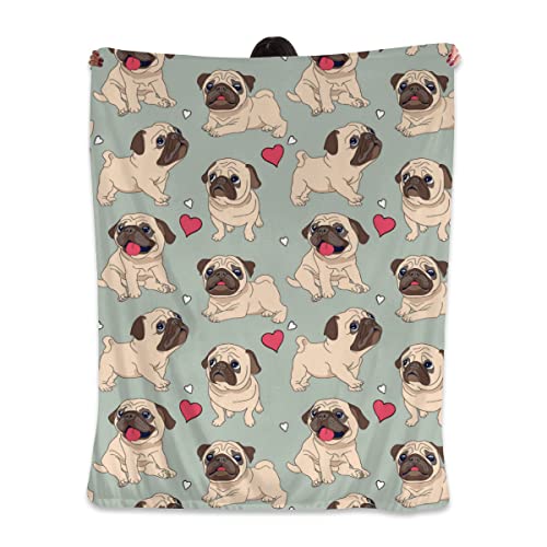 Pug Blanket Flannel Fleece Throw Blankets for Bed Couch Sofa Chair Dog Gift 50X40 inches