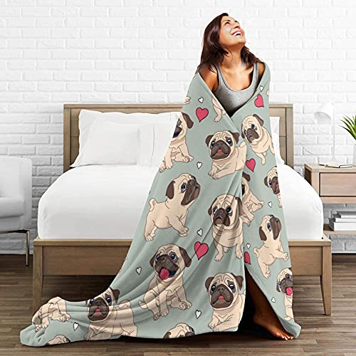 Pug Blanket Flannel Fleece Throw Blankets for Bed Couch Sofa Chair Dog Gift 50X40 inches