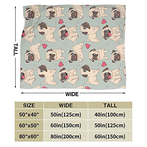 Pug Blanket Flannel Fleece Throw Blankets for Bed Couch Sofa Chair Dog Gift 50X40 inches