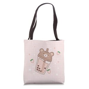 bubble milk tea boba cute bear kawaii aesthetic tote bag