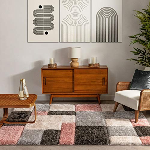 Well Woven San Francisco Escondido Blush Modern Geometric 3D Textured Thick and Soft Shag 3'11" x 5'3" Area Rug