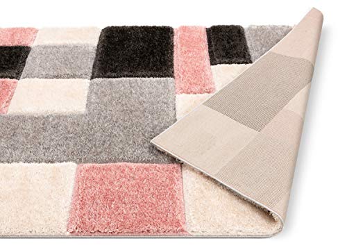 Well Woven San Francisco Escondido Blush Modern Geometric 3D Textured Thick and Soft Shag 3'11" x 5'3" Area Rug