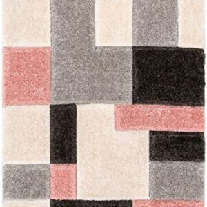 Well Woven San Francisco Escondido Blush Modern Geometric 3D Textured Thick and Soft Shag 3'11" x 5'3" Area Rug