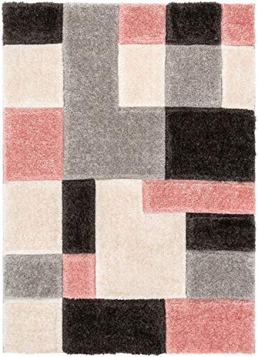 Well Woven San Francisco Escondido Blush Modern Geometric 3D Textured Thick and Soft Shag 3'11" x 5'3" Area Rug