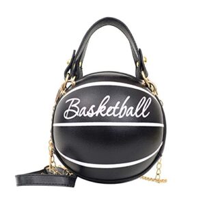basketball shaped purse crossbody bag round messenger bags tote shoulder handbag for women girls (basketball black)