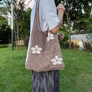 Crochet Tote Bag Fairycore Hobo Bag for Women Fairy Grunge Aesthetic Tote Bag Fairy Grunge Accessories (Brown)