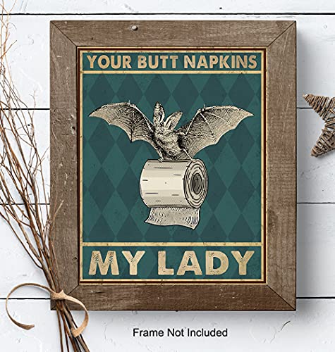 Your Butt Napkins My Lady - Gothic Bathroom Decor for Women - Bat Wall Decor - Funny Guest Bathroom Wall Art - Toilet Paper Wall Art Decorations - Restroom Sign - Bath Wall Decor - Powder Room Decor