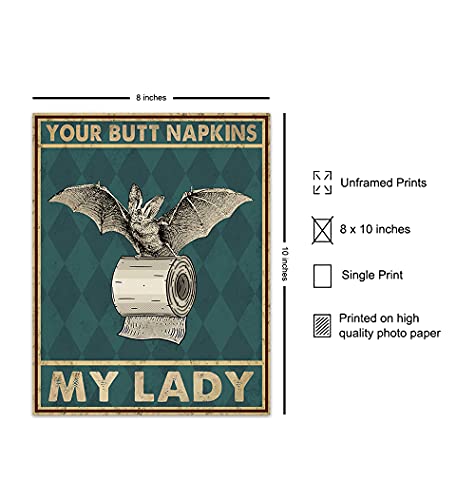 Your Butt Napkins My Lady - Gothic Bathroom Decor for Women - Bat Wall Decor - Funny Guest Bathroom Wall Art - Toilet Paper Wall Art Decorations - Restroom Sign - Bath Wall Decor - Powder Room Decor