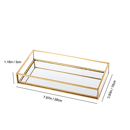 Feyarl Gold Clear Glass Vanity Tray Jewelry Trinket Rings Earrings Organizer Perfume Collection Display Decorative Tray for Dressr Drawer Office Tabletop (7.87Inch)