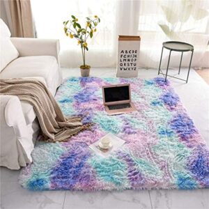 a nice night shaggy fluffy faux fur area rug door mat,tie dye style,softest, luxurious shag carpet rugs for bedroom, living room, luxury bed side plush carpets, rectangle (light purple, 3′ x 5′)