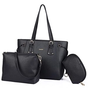tote handbag women purse set: leather multi-pocket crossbody zipper bags chain shoulder strap hobo satchel wallet 3pcs – 2black