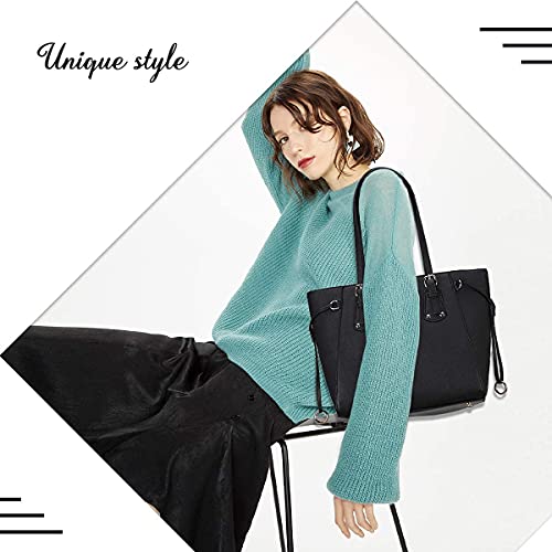 Tote handbag women purse set: leather multi-pocket crossbody zipper bags chain shoulder strap hobo Satchel wallet 3pcs - 2black