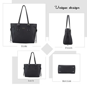 Tote handbag women purse set: leather multi-pocket crossbody zipper bags chain shoulder strap hobo Satchel wallet 3pcs - 2black