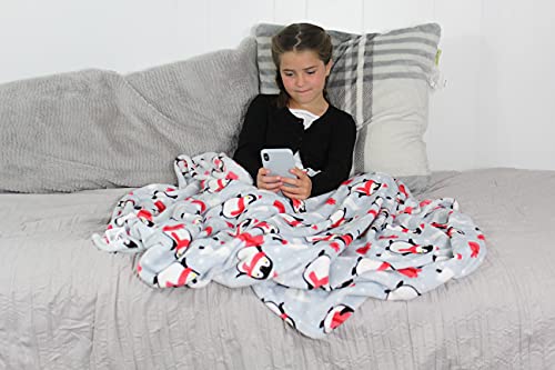 Holiday Christmas Throw Blanket: Soft Cute Winter Penguins with Presents Snuggle Accent for Sofa Couch Chair Bed or Dorm